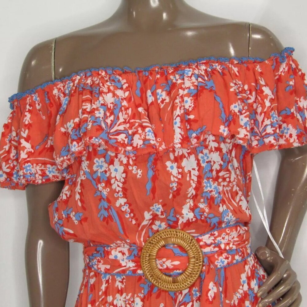 Poupette St Barth Women's Long Dress Bella Ruffled Off Shoulder Belted Size S - Picture 5 of 10